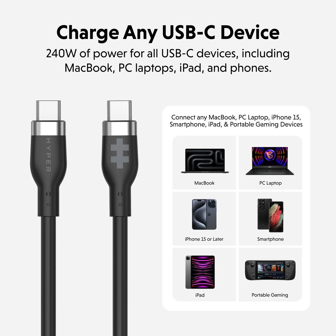 HyperJuice 240W Silicone USB-C to USB-C Cable (3ft/1m)