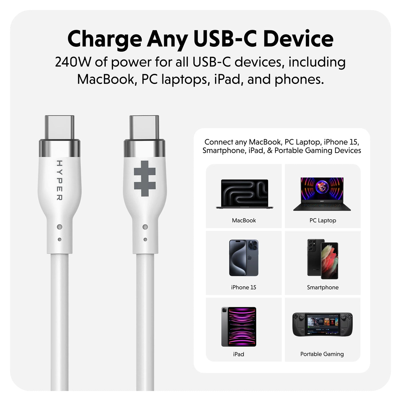 HyperJuice 240W Silicone USB-C to USB-C Cable (6ft/2m)