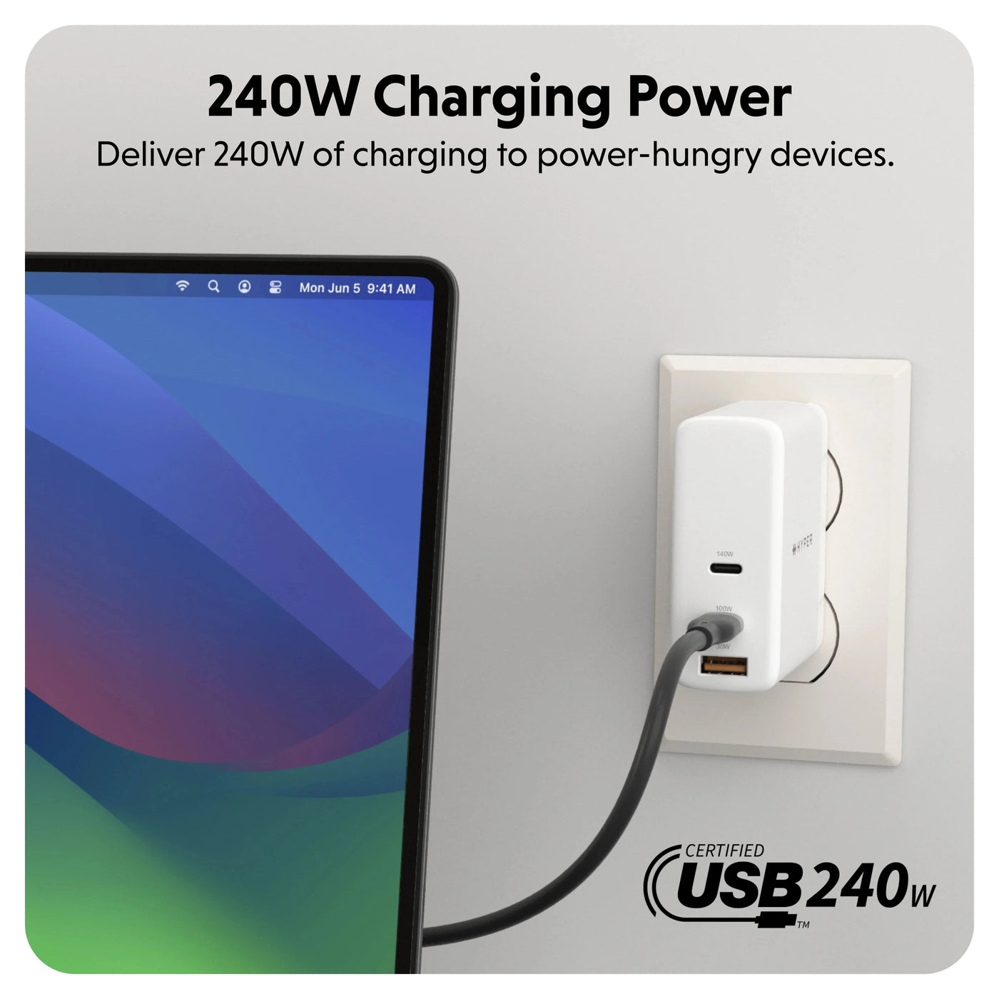 HyperJuice 240W Silicone USB-C to USB-C Cable (6ft/2m)