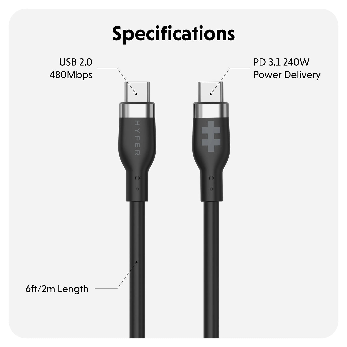 HyperJuice 240W Silicone USB-C to USB-C Cable (6ft/2m)