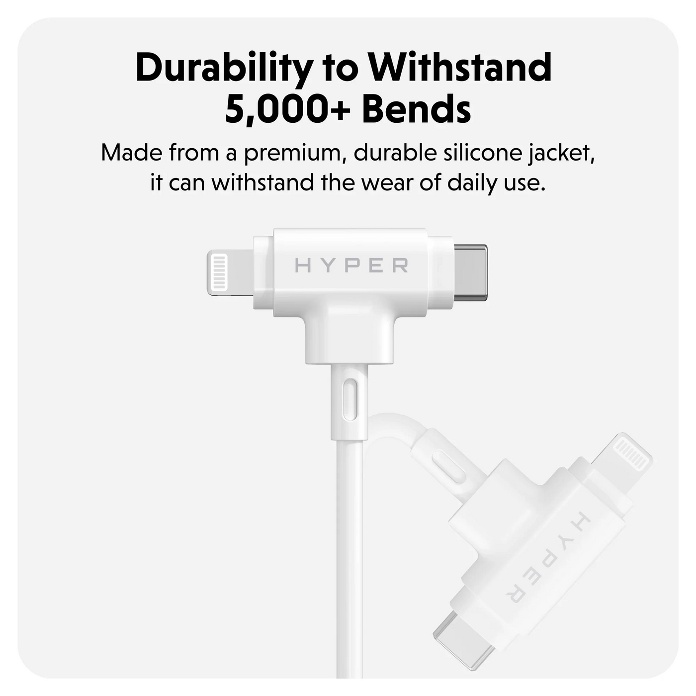 HyperJuice USB-C and Lightning Hybrid Silicone Cable (1.5m/5ft)