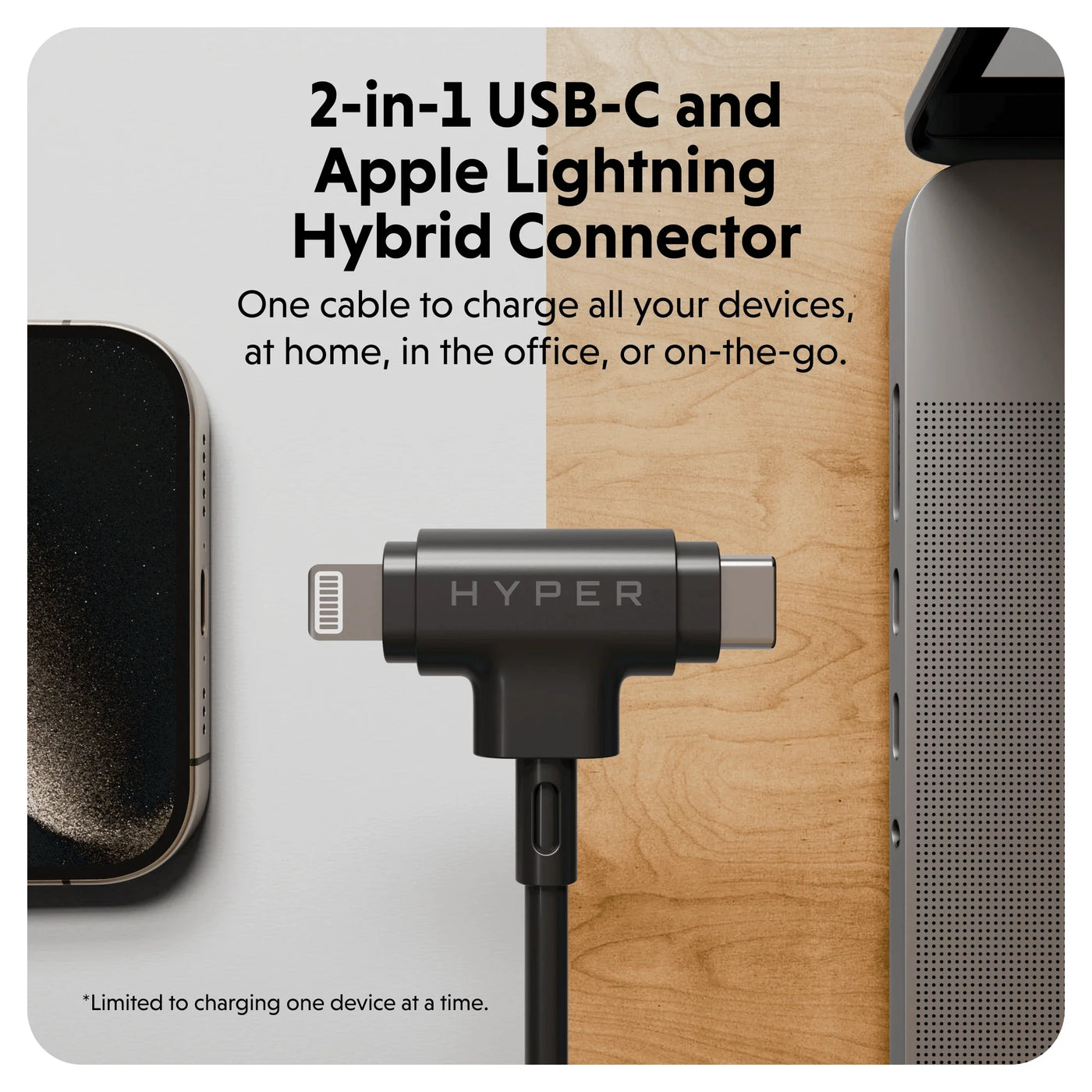 HyperJuice USB-C and Lightning Hybrid Silicone Cable (1.5m/5ft)