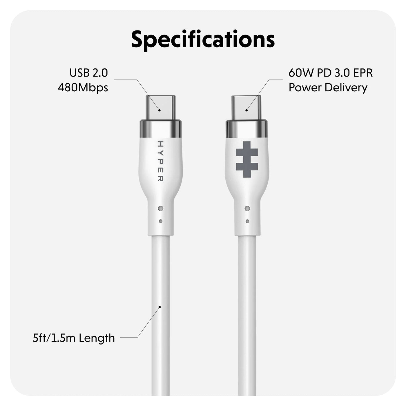 HyperJuice USB-C Silicone Charging Cable (1.5m/5ft)
