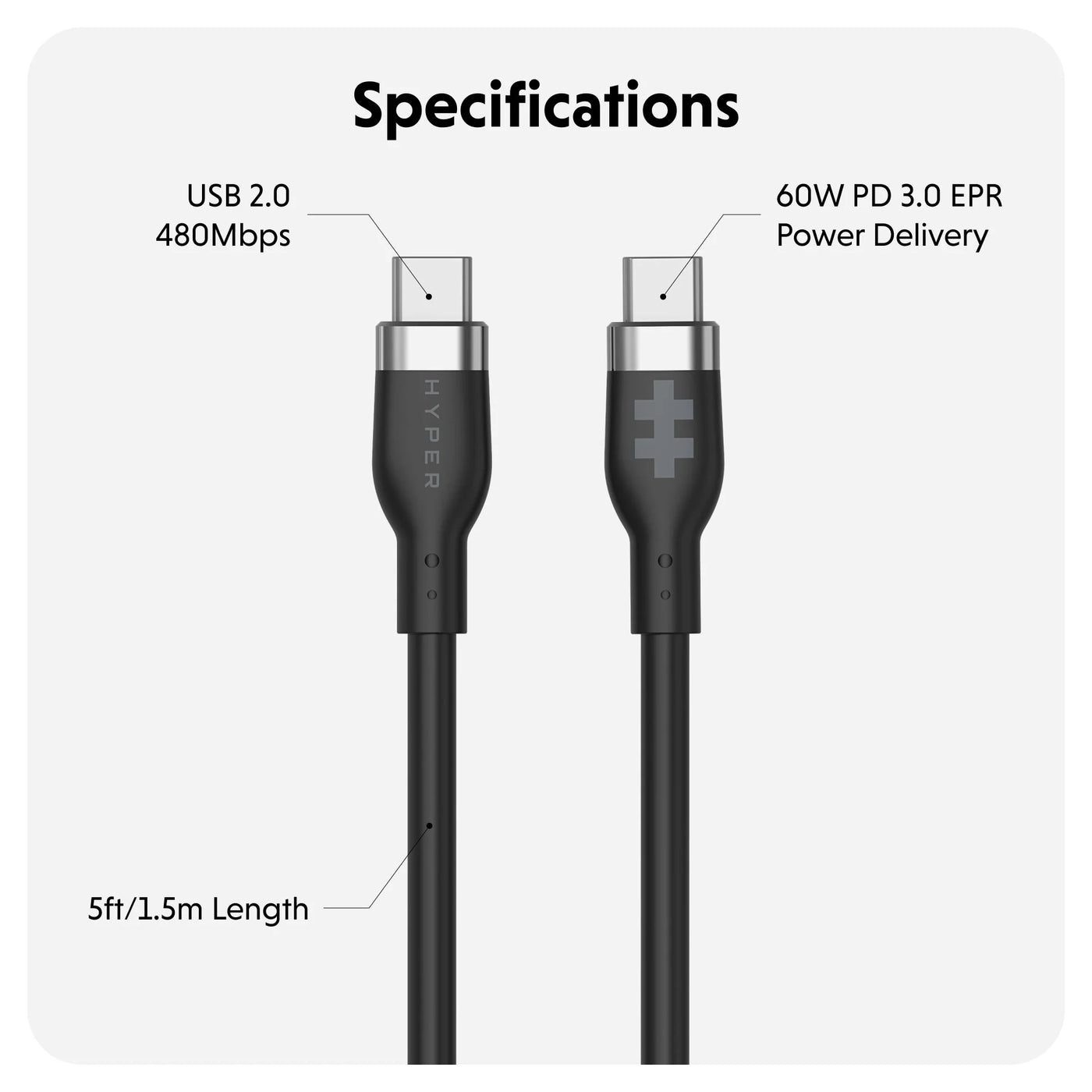 HyperJuice USB-C Silicone Charging Cable (1.5m/5ft)